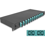 Delock 19  optikai szálösszefűző doboz 12 db. SC Duplex OM3 1U teljes elrendezés kész az összefűzésre