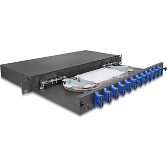 Delock 19  optikai szálösszefűző doboz 12 db. SC Duplex OS2 1U teljes elrendezés kész az összefűzésre