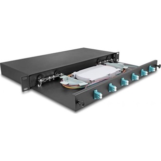 Delock 19  optikai szálösszefűző doboz 6 db. LC Duplex OM3 1U teljes elrendezés kész az összefűzésre