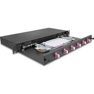Delock 19  optikai szálösszefűző doboz 6 db. LC Duplex OM4 1U teljes elrendezés kész az összefűzésre