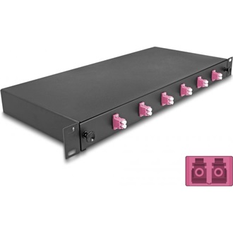 Delock 19  optikai szálösszefűző doboz 6 db. LC Duplex OM4 1U teljes elrendezés kész az összefűzésre