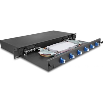 Delock 19  optikai szálösszefűző doboz 6 db. LC Duplex OS2 1U teljes elrendezés kész az összefűzésre