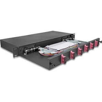 Delock 19  optikai szálösszefűző doboz 6 db. SC Duplex OM4 1U teljes elrendezés kész az összefűzésre