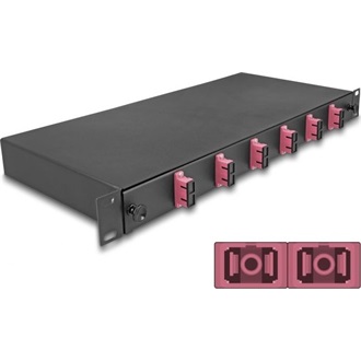 Delock 19  optikai szálösszefűző doboz 6 db. SC Duplex OM4 1U teljes elrendezés kész az összefűzésre