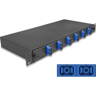 Delock 19  optikai szálösszefűző doboz 6 db. SC Duplex OS2 1U teljes elrendezés kész az összefűzésre
