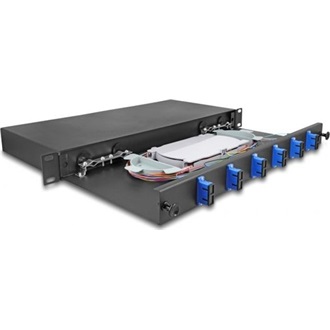 Delock 19  optikai szálösszefűző doboz 6 db. SC Duplex OS2 1U teljes elrendezés kész az összefűzésre