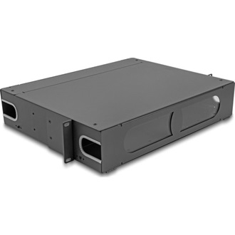 Delock 19  üvegszálas Patch Panel összekötő doboz átlátható ablakkal egyenlőtlen 2U sötétszürke