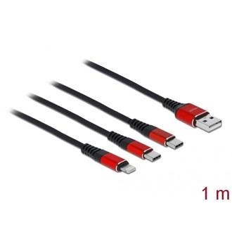 Delock USB-A 2.0 -> 2db USB-C Lightning töltőkábel 1m fekete