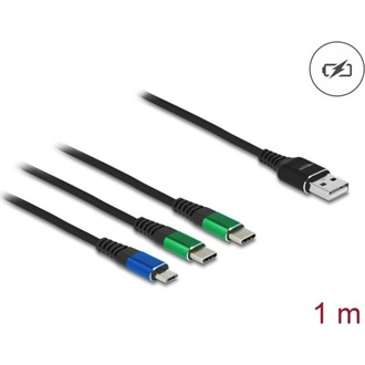 Delock USB-A 2.0 -> 2db USB-C USB-B 2.0 micro M/M töltőkábel 1m fekete
