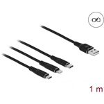 Delock USB-A 2.0 -> Lightning USB-C USB-B 2.0 micro M/M töltőkábel 1m fekete