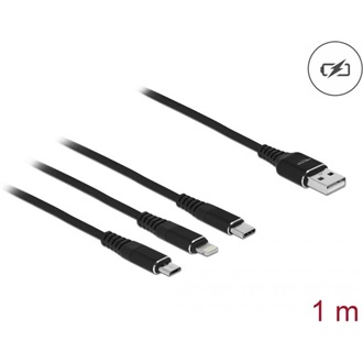 Delock USB-A 2.0 -> Lightning USB-C USB-B 2.0 micro M/M töltőkábel 1m fekete