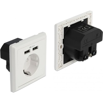 Delock 2,4 A-s fali csatlakozó (konnektor) 2 x A-típusú USB töltő porttal