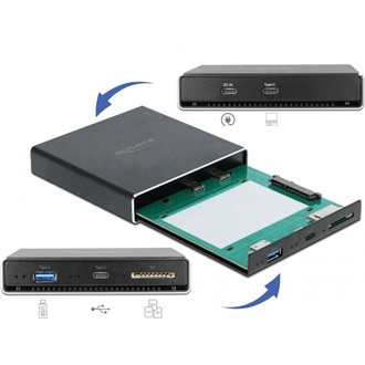 Delock 2.5" SATA3 USB3.0 USB-C külső ház fekete (SD kártyaolvasó)