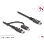 Delock 2 in 1 USB-C -> USB-C Lightning M/M adatkábel 1m fekete