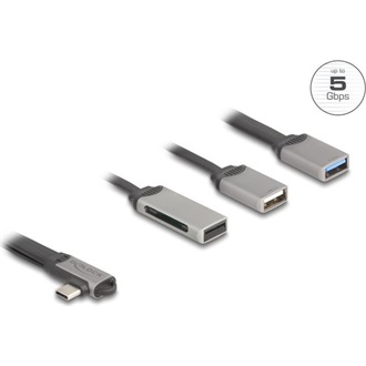 Delock 2 portos USB hub beépített SD és Micro SD kártyaolvasóval, valamint USB Type-C  csatlakoztatóval