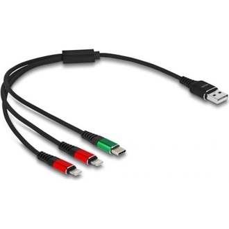 Delock USB-A 2.0 -> 2db Lightning USB-C M/M töltőkábel 0.3m fekete