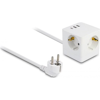 Delock 3 nyílásos csatlakozó kocka hosszabbító gyerekzárral és USB töltővel, valamint 1,5 m fehér