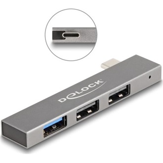 Delock 3 portos vékony USB hub USB Type-C  csatlakoztatóval és 1 x USB 10 Gbps A-típusú és 2 x A-típusú USB 2.0