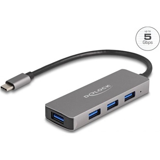 Delock 4 portos USB 3.2 Gen 1 hub USB Type-C csatlakozóval   USB Type-A portok az oldalán