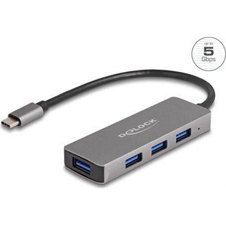Delock 4 portos USB 3.2 Gen 1 hub USB Type-C csatlakozóval   USB Type-A portok az oldalán