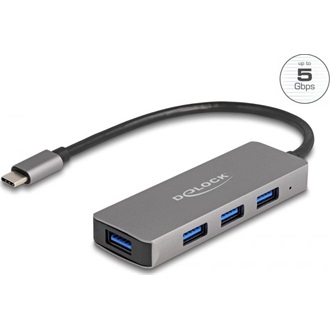 Delock 4 portos USB 3.2 Gen 1 hub USB Type-C csatlakozóval   USB Type-A portok az oldalán
