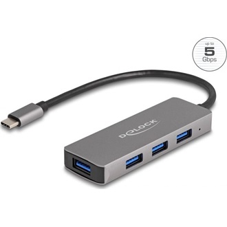 Delock 4 portos USB 3.2 Gen 1 hub USB Type-C csatlakozóval   USB Type-A portok az oldalán