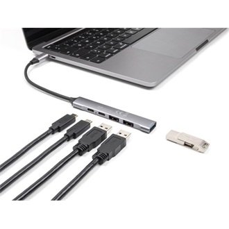 Delock 4 portos vékony USB Type-C  Hub 1 x A-típusú USB 10 Gbps, 2 x USB 2.0 A-típusú és 1 x USB 2.0 USB Type-C , valami