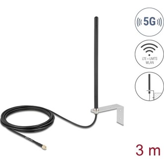 Delock 5G LTE Antenna SMA apa csatlakozóval 3 - 5 dBi mindenirányban rögzíthető, csatlakozó kábellel RG-174, 3 m, falra