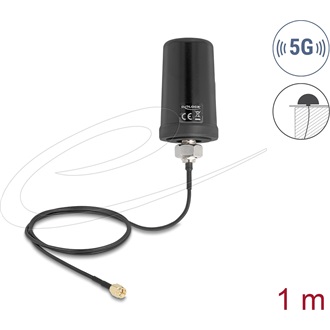 Delock 5G LTE GNSS WiFi 6 antenna SMA-dugó 1,1 - 4,0 dBi irányítatlan, csatlakozókábellel ULA100 1 m, tetőre szerelhető,