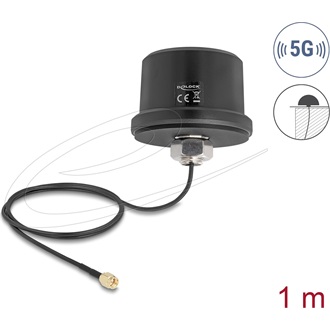 Delock 5G LTE GNSS WiFi 6 antenna SMA-dugó 1,9 - 3,3 dBi irányítatlan, csatlakozókábellel ULA100 1 m, tetőre szerelhető,