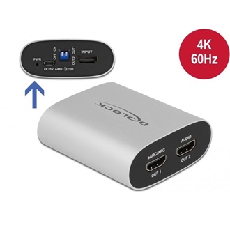 Delock HDMI 1.4 USB-B 2.0 micro -> 2db HDMI 1.4 F/F audio extractor ezüst