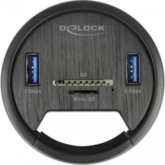Delock 64152 4-portos USB3.0 hub fekete (asztalba szerelhető; microSD/SD)