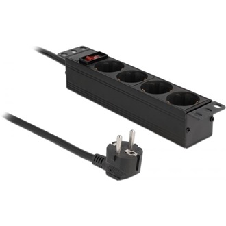 Delock 66817 Wall Mountable 4db villásdugó CEE 7/7 (EU) elosztó 1.5m fekete + 1U 10" mounting bracket