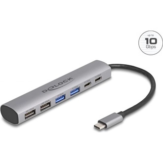 Delock 6 portos USB hub 4 x A-típusú USB anyával és 2 x USB Type-C  anya csatlakozóval