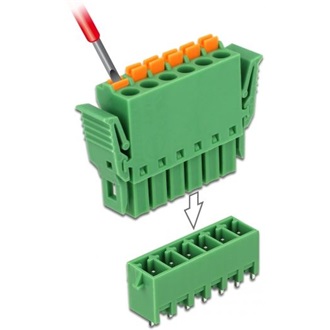 Delock 6 tűs, 3,81 mm-es függőleges hornyos PCB sorkapocs blokk csomag