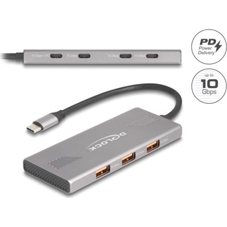 Delock 7 portos USB-elosztó, 10 Gbps, 4 db USB Type-C  csatlakozóaljzattal és 3 db USB Type-A csatlakozóaljjal