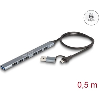 Delock 7 portos vékony USB hub USB Type-C  vagy A-típusú csatlakoztatóval és 1 x USB 5 Gbps A-típusú és 6 x A-típusú USB