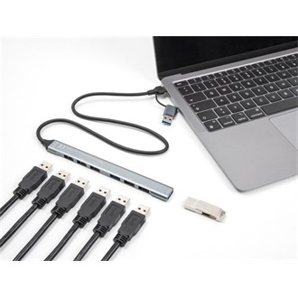 Delock 7 portos vékony USB hub USB Type-C  vagy A-típusú csatlakoztatóval és 1 x USB 5 Gbps A-típusú és 6 x A-típusú USB