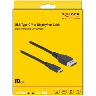 Delock USB-C 3.2 Gen2 -> DisplayPort 1.4 M/M video kábel 1.5m fekete DP Alt Mode