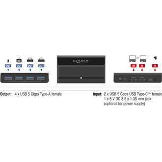 Delock 88066 4-portos USB3.0 USB-C switch fekete