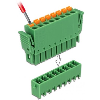 Delock 8 tűs, 3,81 mm-es függőleges hornyos PCB sorkapocs blokk csomag