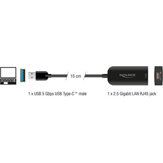 Delock A-típusú USB adapter   2,5 Gigabit LAN
