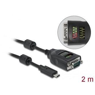 Delock USB-A 2.0 -> Serial RS-232 DB9 M/M adatkábel 2m fekete LED-es teszterrel