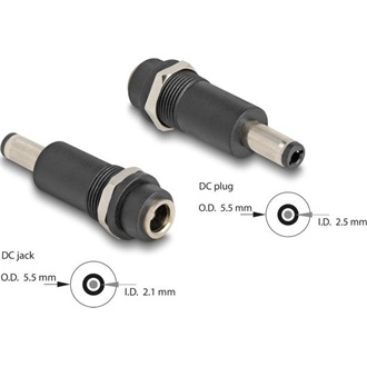 Delock Adapter, DC 5,5 x 2,1 mm-csatlakozóhüvely, DC 5,5 x 2,5 mm méretű apa
