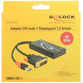 Delock DVI-D -> DisplayPort 1.2 M/F aktív adapter 0.2m fekete