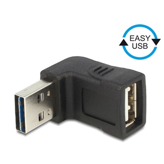 Delock Easy-USB A -> USB-A 2.0 M/F adapter fekete fel/le 90°-os