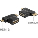 Delock HDMI micro D HDMI mini C -> HDMI M/F adapter fekete