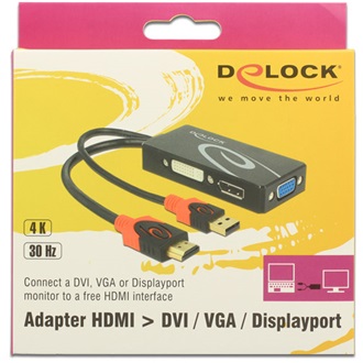 Delock HDMI -> DVI-I VGA Displayport M/F adapter 0.25m fekete 4K