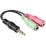 Delock Jack stereo 3,5mm (4pin) -> 2db Jack stereo 3,5mm (3pin) M/F adapter 0.1m fekete