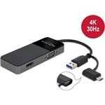 Delock USB-A 3.0 USB-C -> HDMI 1.4 VGA M/F adapter 0.15m fekete